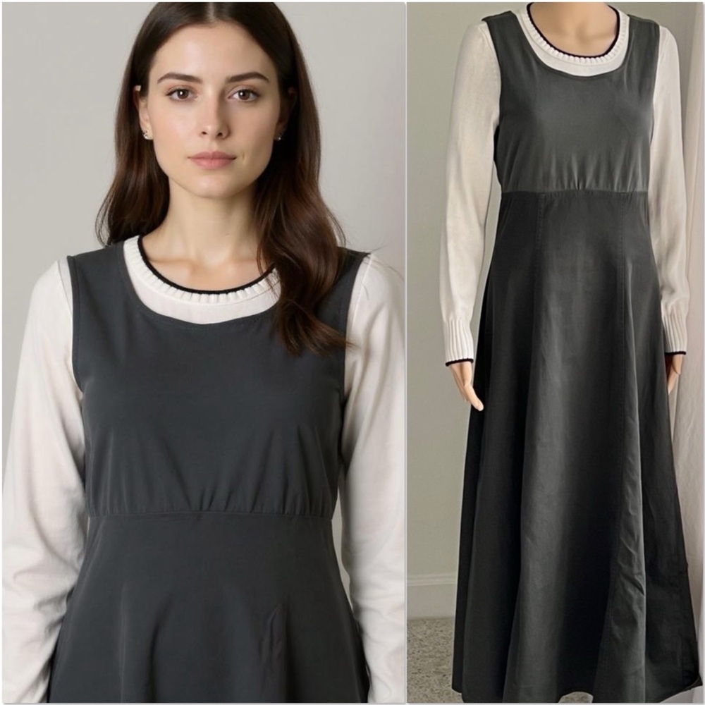 Vintage Nina Piccalino Earthy Green Women’s Modest Lagenlook Long Maxi Dress